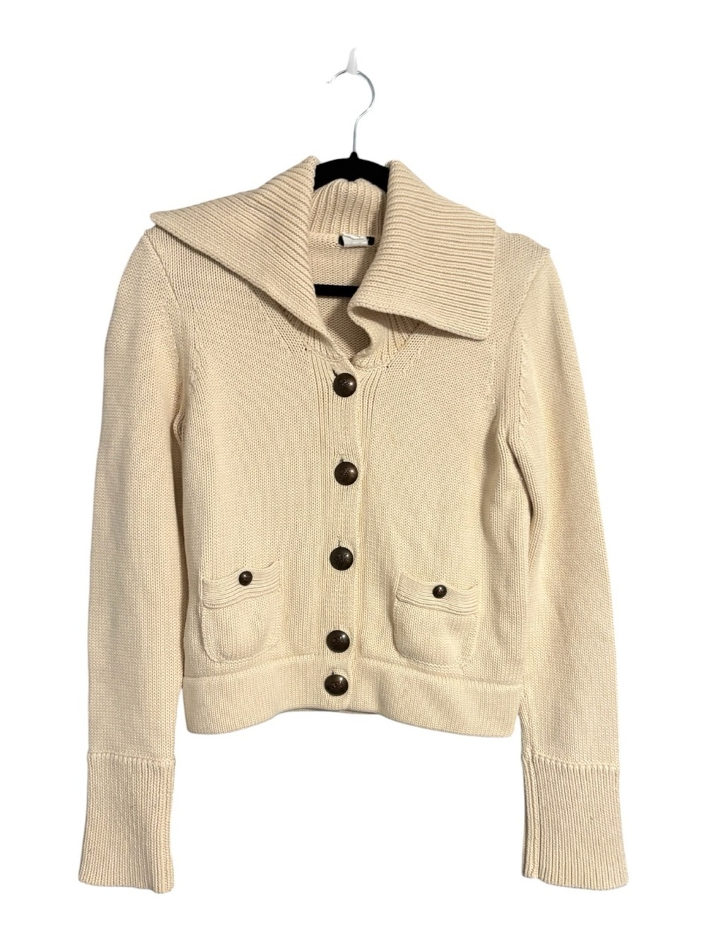 J. Crew Vintage Cotton Angora Cardigan Sweater Medium Cream Oversized Collar - Picture 3 of 6